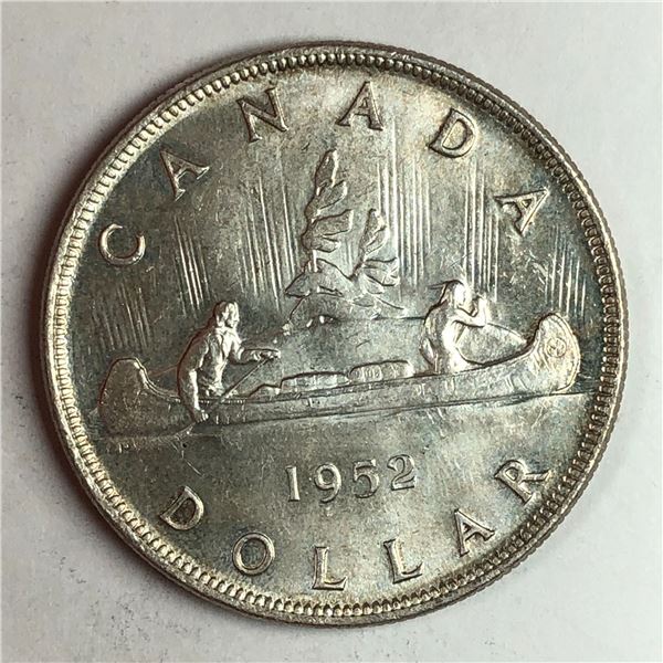 1952 King George VI Canadian Silver Dollar UNC SWL Touching Canoe