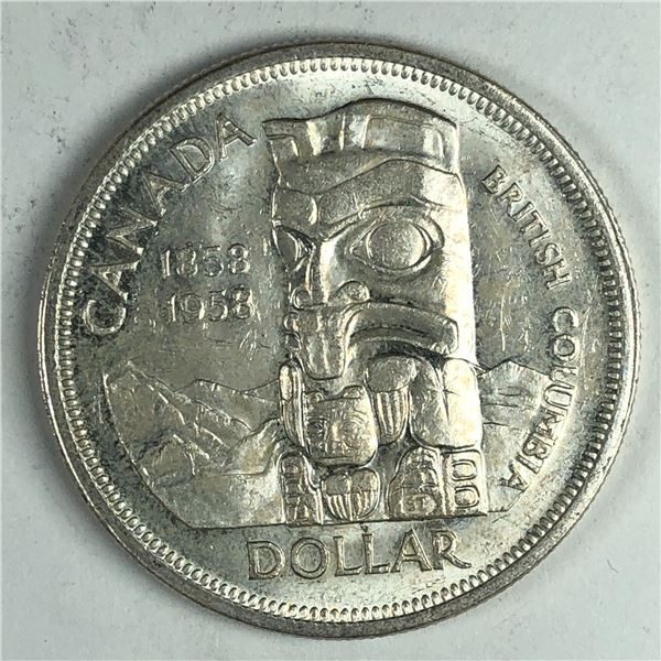 1958 Queen Elizabeth II Canadian Silver Dollar UNC+