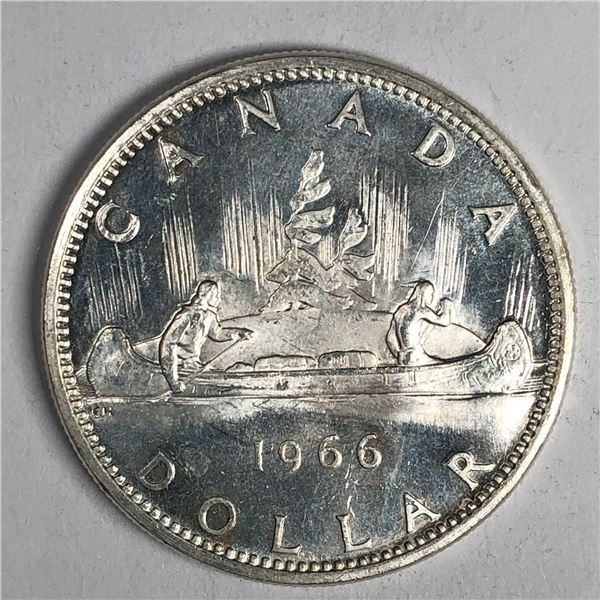 1966 Queen Elizabeth II Canadian Silver Dollar UNC