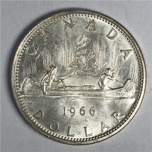 1966 Queen Elizabeth II Canadian Silver Dollar UNC