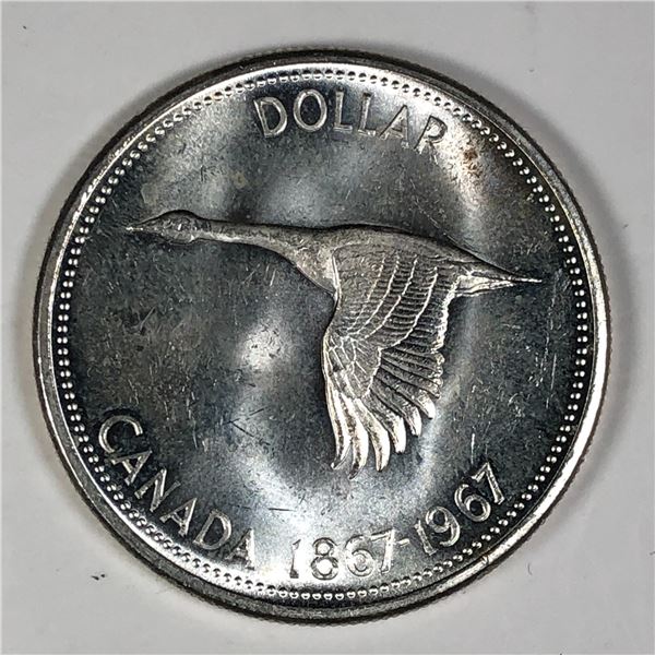 1967 Queen Elizabeth II Canadian Silver Dollar UNC