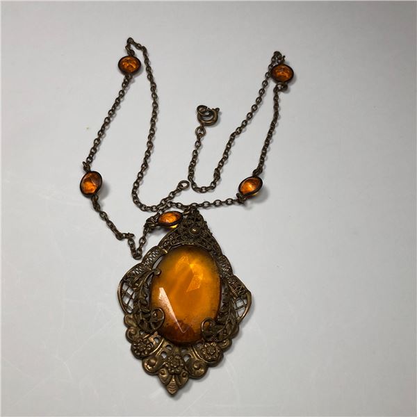 Vintage Amber Stone Necklas