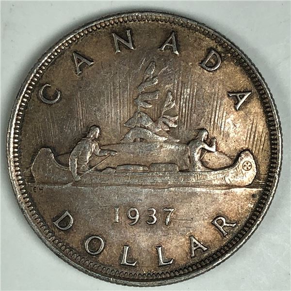 1937 King George V Canadian Silver Dollar UNC NICE TONNING