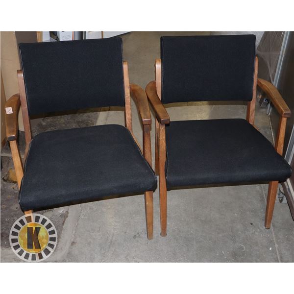 TWO WOOD/ CLOTH OFFICE/ WAITING ROOM CHAIRS BLACK