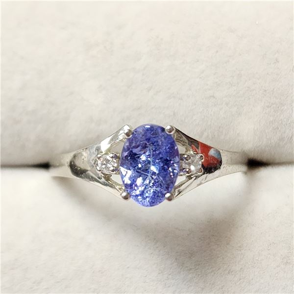 14K WHITE GOLD TANZANITE(1CT) DIAMOND(0.05CT)