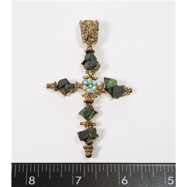 LARGE VINTAGE GEMSTONE TYPE CRUCIFIX CROSS