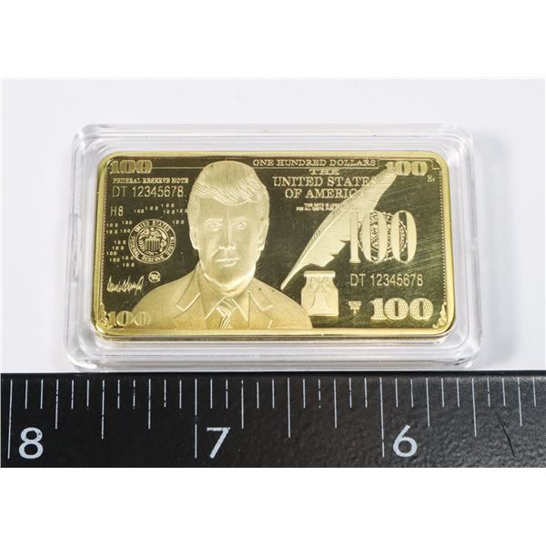 2009 GOLD PLATED TRUMP COMMEMORATIVE $100 BAR