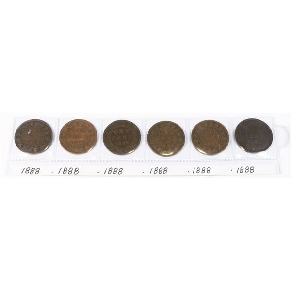 LOT OF 6 CANADA 1888 LARGE 1 CENT COINS