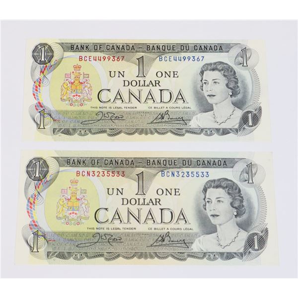 TWO GOOD CONDITION 1973 CANADIAN ONE DOLLAR NOTES