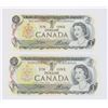 Image 1 : TWO GOOD CONDITION 1973 CANADIAN ONE DOLLAR NOTES