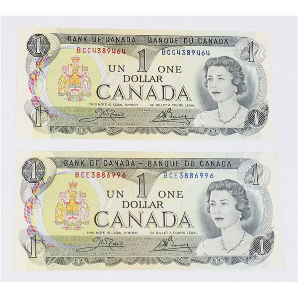 TWO GOOD CONDITION 1973 CANADIAN ONE DOLLAR NOTES