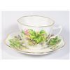 BONE CHINA TEACUP AND SAUCER PINK FLOWERS GREEN