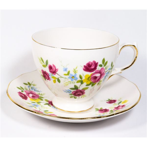 QUEEN ANNE TEACUP AND SAUCER ROSE & YELLOW FLOWER