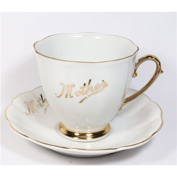 MOTHER TEA CUP AND SAUCER HAND DECORATED