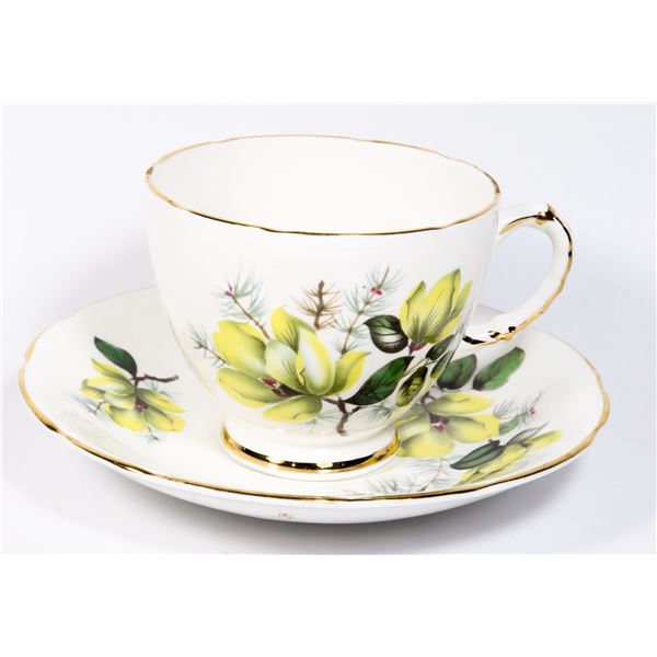 DELPHINE YELLOW FLOWER DESIGN TEA CUP AND SAUCER