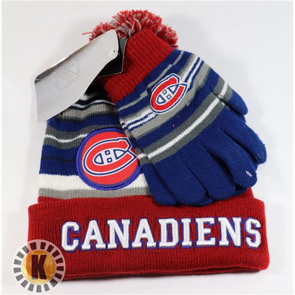 NEW BOYS MONTREAL CANADIENS TOQUE AND GLOVE SET