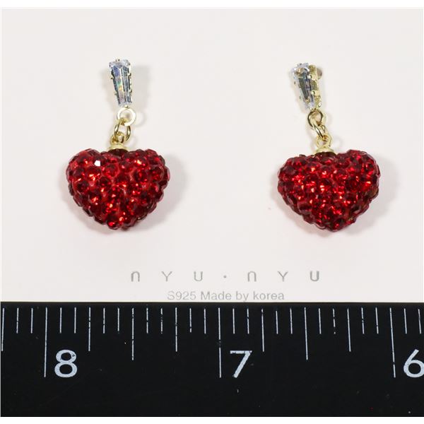 NEW RHINESTONE HEART DROP EARRINGS