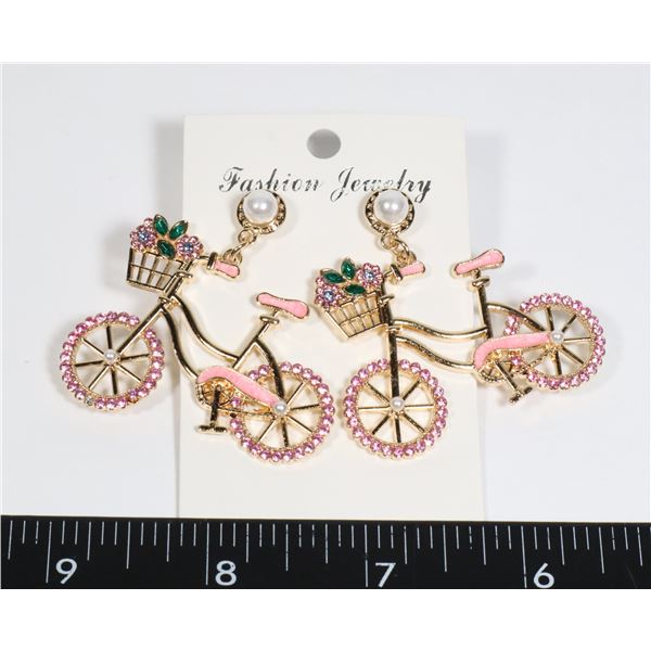 NEW RHINESTONE BICYCLE DROP EARRINGS