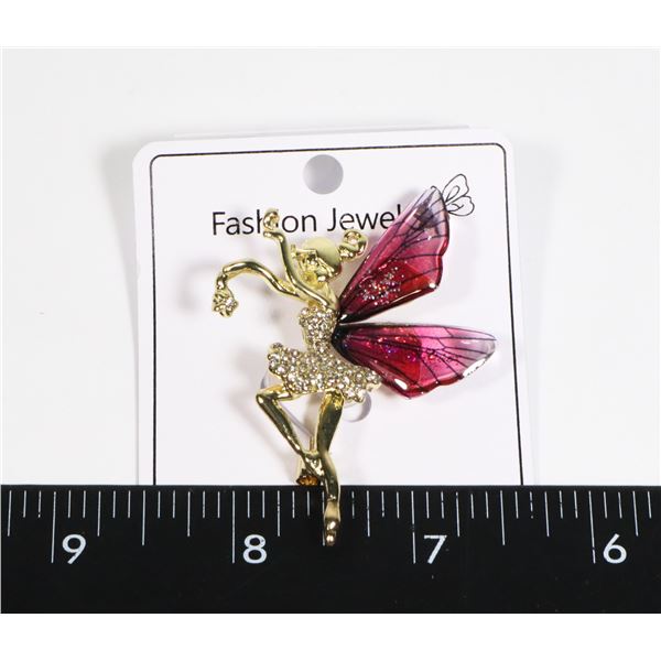 NEW PINK WING RHINESTONE FAIRY BROOCH