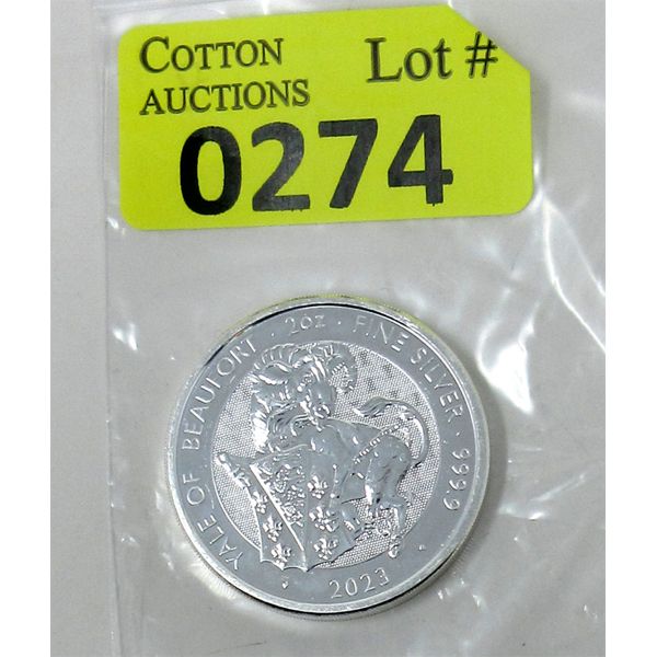 2 Oz .9999 Silver 2023 Yale of Beaufort Coin 