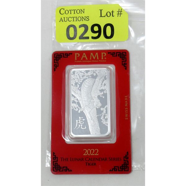 1 Oz .999 Silver 2022 Year of the Tiger PAMP Suisse Bar