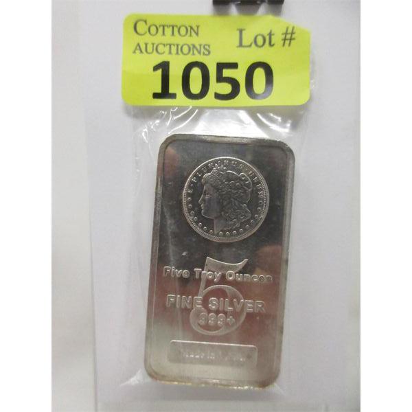 5 Oz .999+ Silver Morgan Head USA Bar 