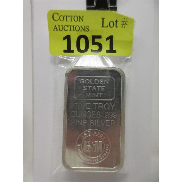 5 Oz .999 Silver Golden State Mint Bar 