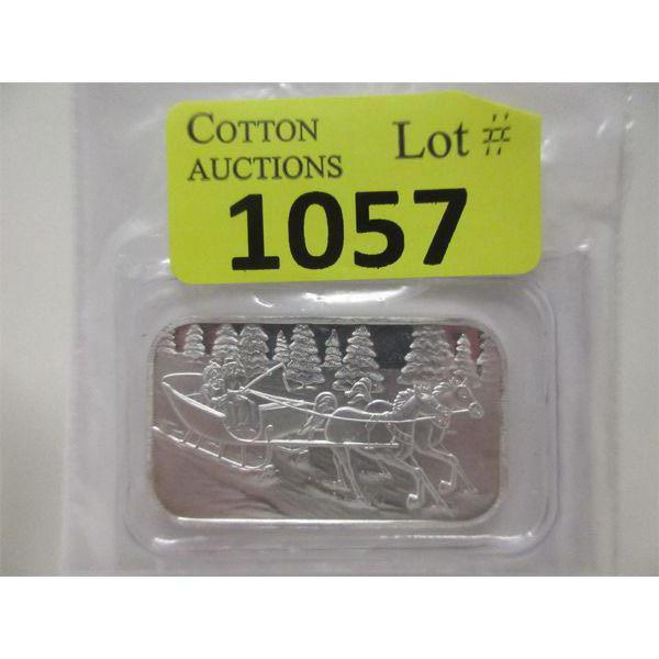 1 Oz .999 Silver Horse/Sleigh Motif Bar 