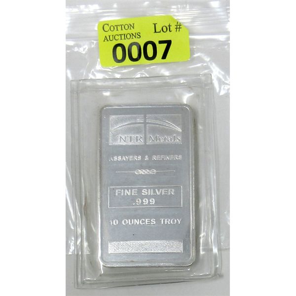 10 Oz .999 Silver NTR Metals Bar 