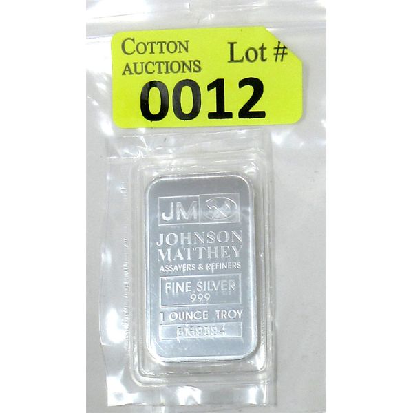 1 Oz .999 Silver Johnson Matthey Serial Numbered Bar 