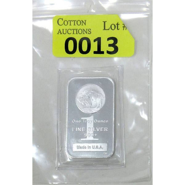 1 Oz .999+ Silver Buffalo USA Bar 