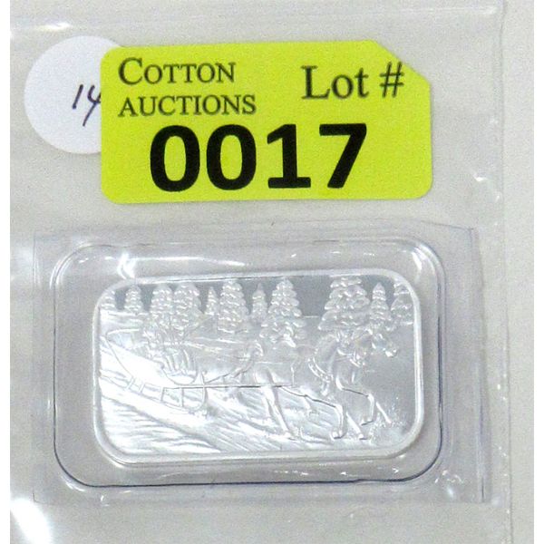 1 Oz .999 Silver Horse/Sleigh Motif Bar 