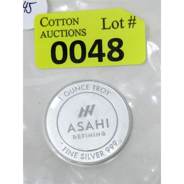 1 Oz .999 Silver Asahi Minting Round Tax exempt.