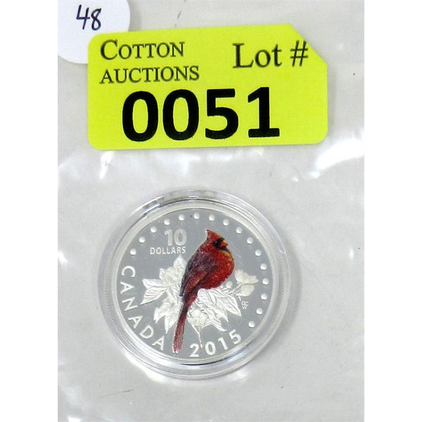 1/2 Oz .9999 Silver 2015 Colorized Red Cardinal $10 Coin 