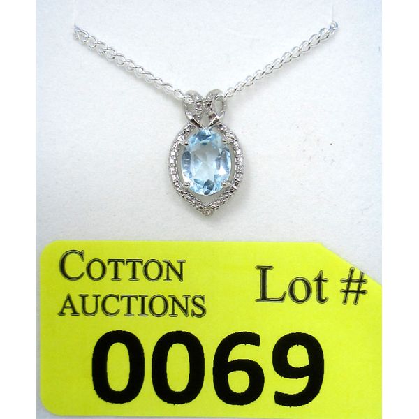 2.5 CT Blue Topaz & Diamond Sterling Silver Pendant