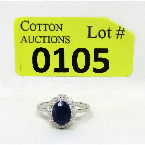 1.55 CT Sapphire & Diamond Sterling Silver Ring 