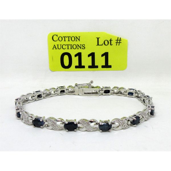 7.8 CTW Blue Sapphire & Diamond Tennis Bracelet