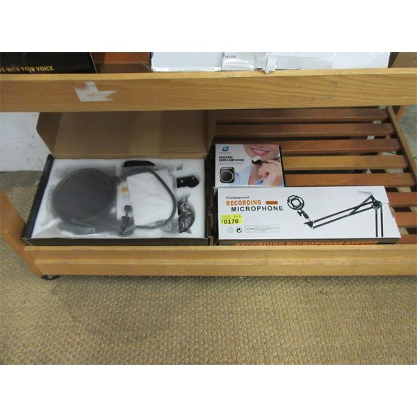 Condenser Microphone, Voice Amplifier & Microphone Stand