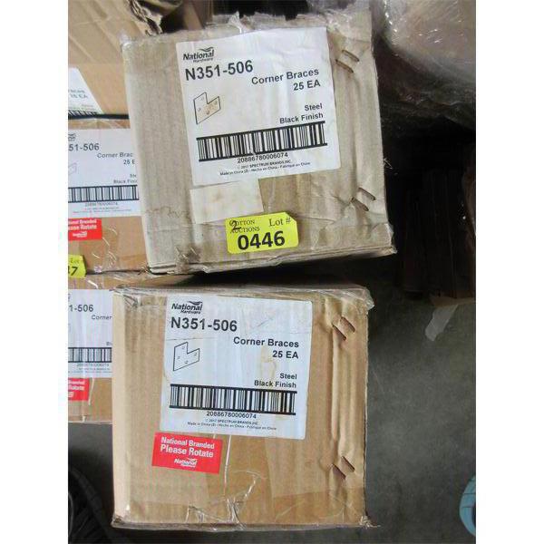 2 Cases of 25 Black Metal Corner Braces - 6  x 3  