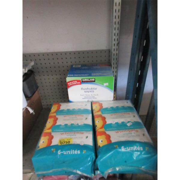 Box of Flushable Wipes & 2 Packs of Baby Wipes 