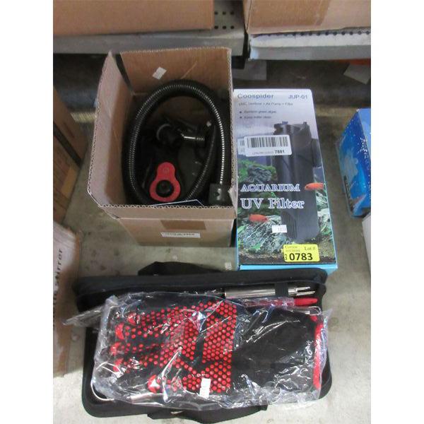 Air Pump, Aquarium Filter, BBQ Set & Work Gloves 