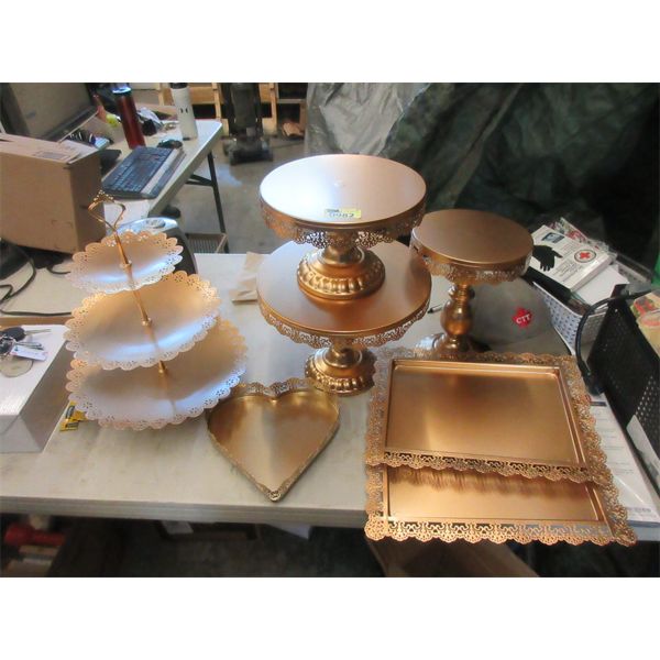 New Set of 8 Metal Pastry Stands and Trays