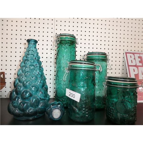 green/blue glass jars