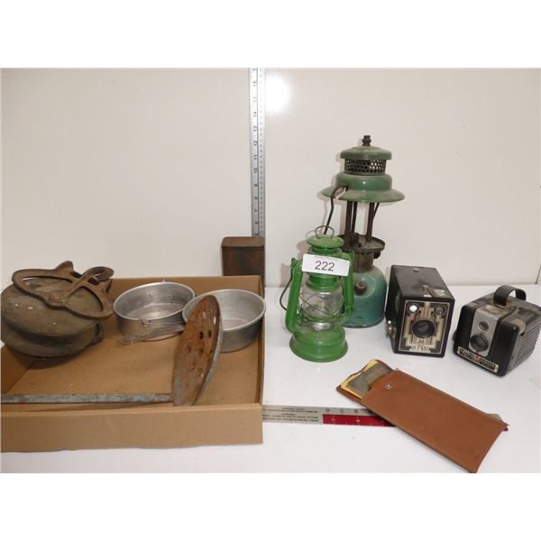 vintage lanterns, cookware, cameras,
