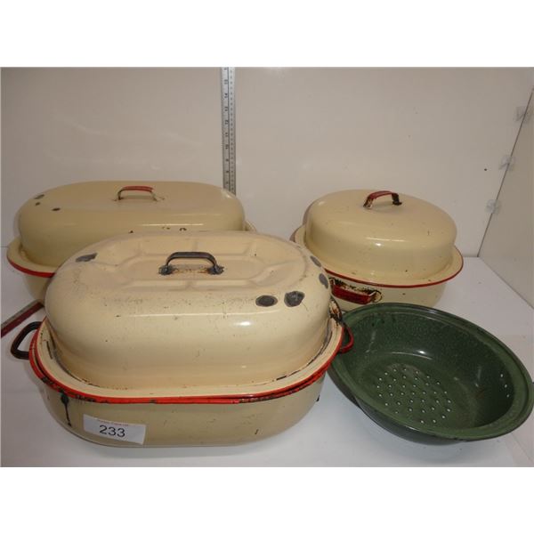 vintage enamel roasting pans