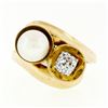 Image 4 : Antique 14k Gold 7.2mm Pearl .58 ctw Old Mine Cushion Diamond Bypass Cocktail Ri