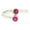 Image 4 : NEW Custom Made 14k White Gold Round Bezel Set Ruby Two Stone Simple Bypass Ring