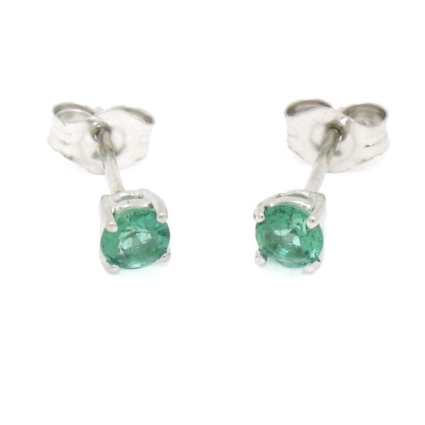 NEW 14k White Gold 0.35 ctw 3.5mm Round Brilliant Emerald Classic Stud Earrings
