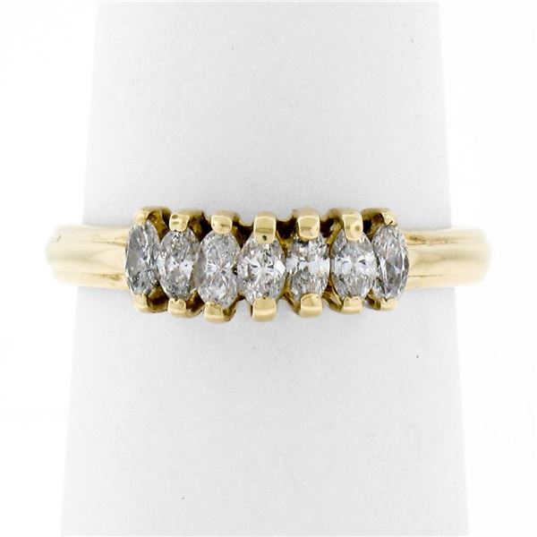 14K Yellow Gold 0.75 ctw Marquise Cut Prong Set Diamond 4.85mm Pyramid Band Ring