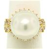 Image 2 : 18K Yellow Gold LARGE 13.3mm South Sea Pearl Ring w/ Marquise & Round Diamonds